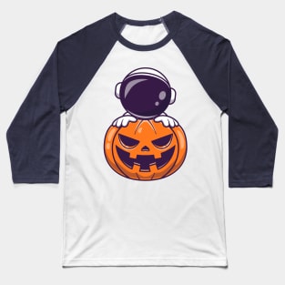 Astronaut With Pumpkin Halloween Cartoon Baseball T-Shirt